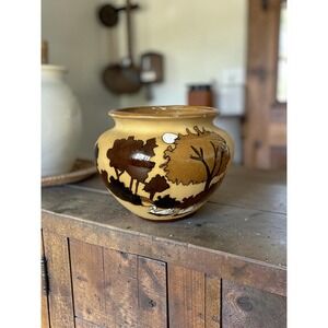 Vintage Earthenware Handpainted and Signed Planter Vase - Swan Plant Pot